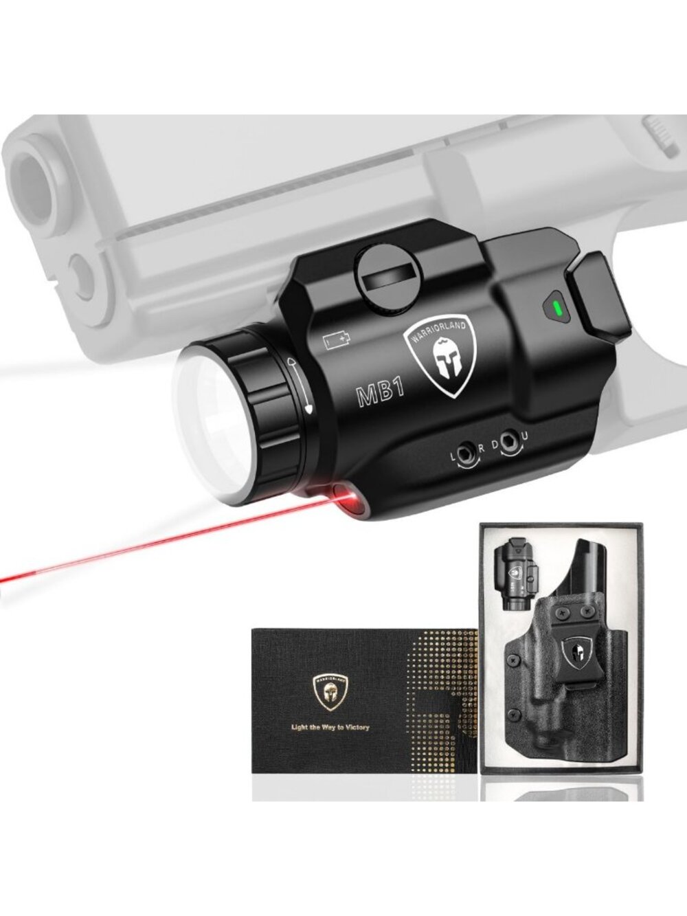Compact Tactical Pistol Light with Holster, 500 Lumens, Red Laser & White LED
